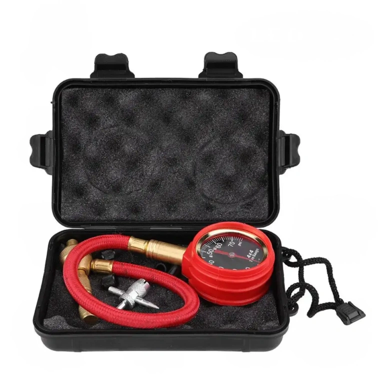 Quick deflator with pressure gauge and case